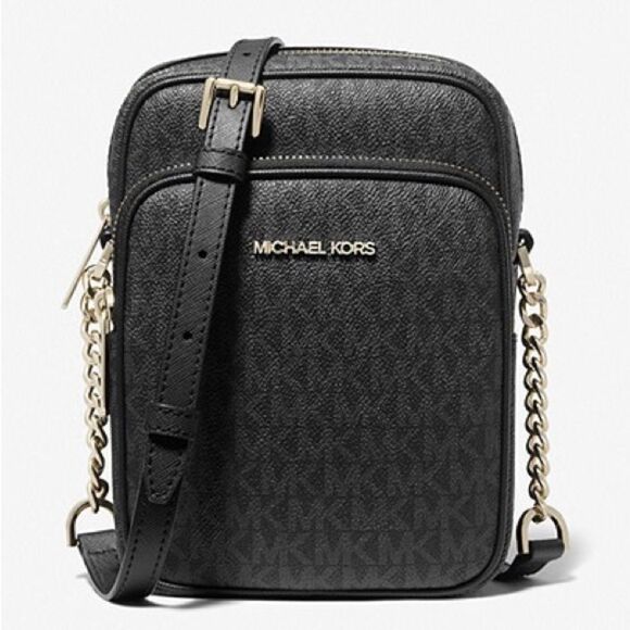 Michael Kors Jet Set Travel Xbody Messenger Shoulder Black signature Hand Bag - Picture 7 of 10